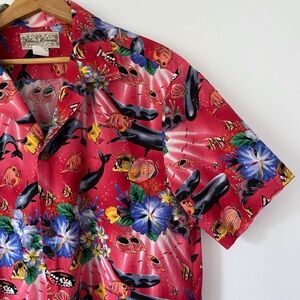 Blue Hawaii Whale Hibiscus Tropical Shirt